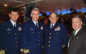 CDR Little, CDR Mehler, and CAPT Jones  , the Chicago area top Coast Guard leaders chat with CAPT Glynn