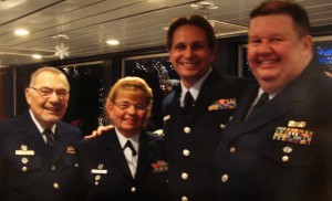 COMMO Elaine Hofer with USCGAUX  Officers  Steve Evensted, Peter Palis and Dave Kostush
